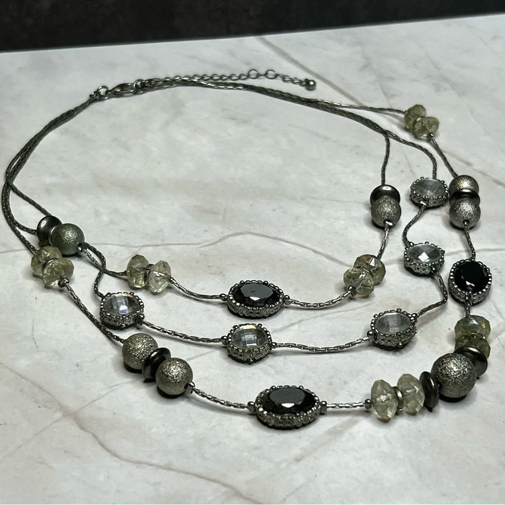Vintage Multi-Layered Silver Tone Beaded Necklace